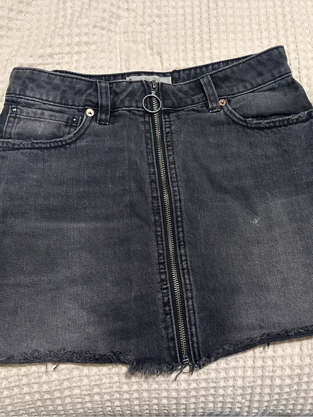 Free People Women's Black Washed Denim Zip-Front Mini Skirt